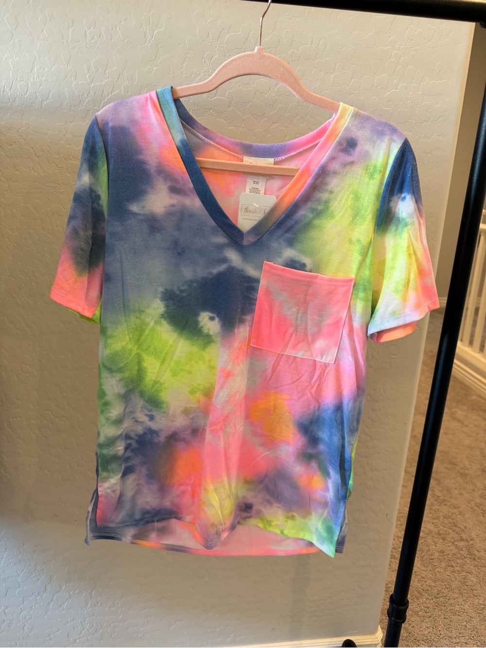 BiBi Neon Tie-Dye V-Neck Tee with Pocket